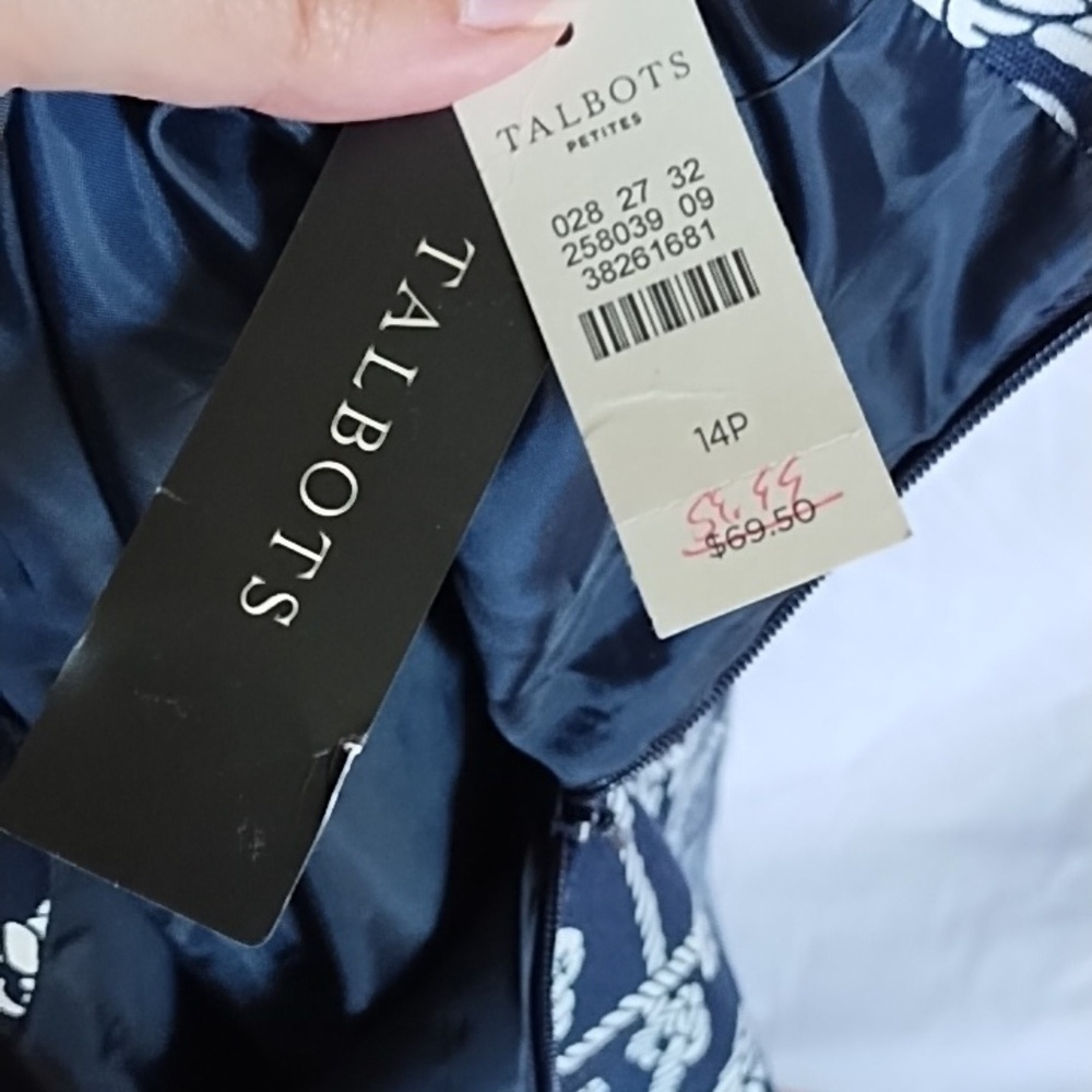 Talbots Navy and White Rope Print Mini Skirt - Picture 5 of 7